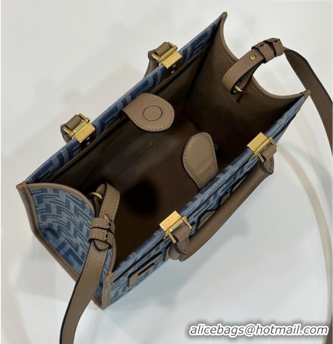 Top Grade Fendi Sunshine Small Tote Bag in FF 8618 Blue Denim 2025