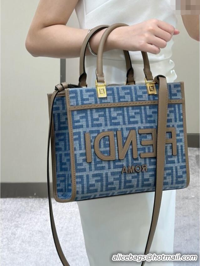 Top Grade Fendi Sunshine Small Tote Bag in FF 8618 Blue Denim 2025