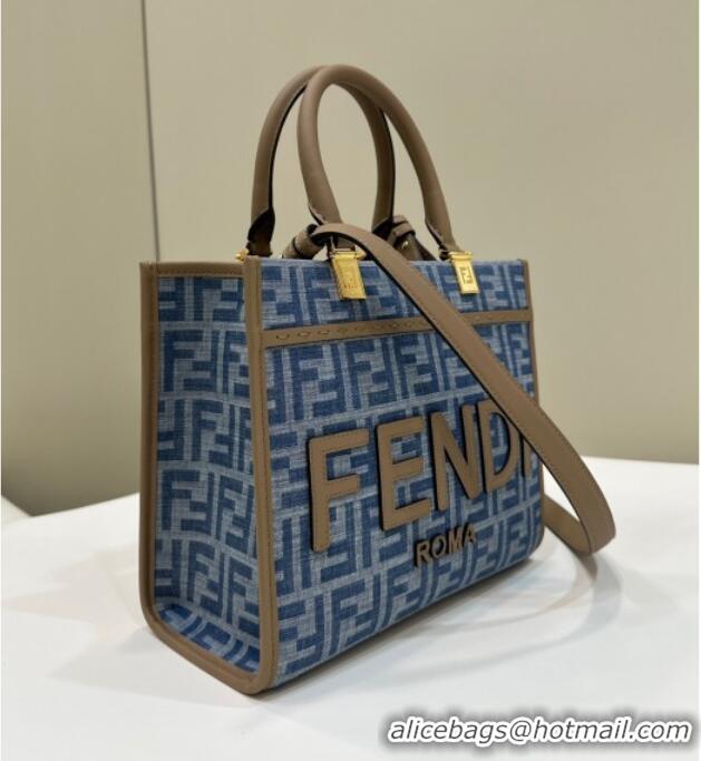 Top Grade Fendi Sunshine Small Tote Bag in FF 8618 Blue Denim 2025