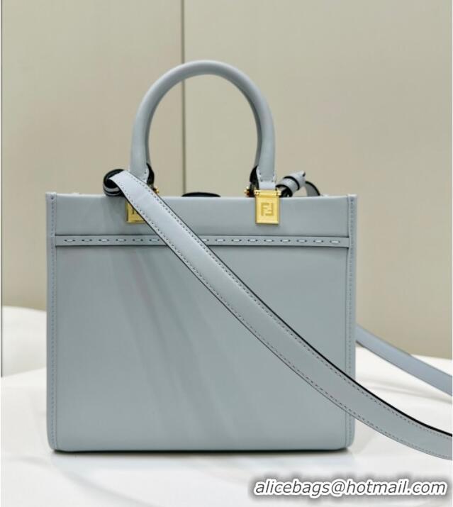 Top Quality Fendi Sunshine Small Tote Bag in Logo Calfskin Leather 8618 Light Blue 2025