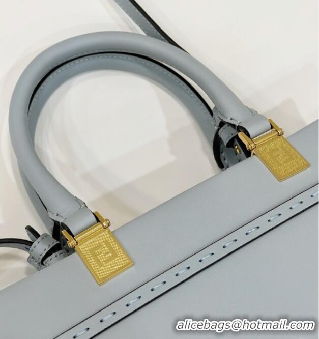 Top Quality Fendi Sunshine Small Tote Bag in Logo Calfskin Leather 8618 Light Blue 2025