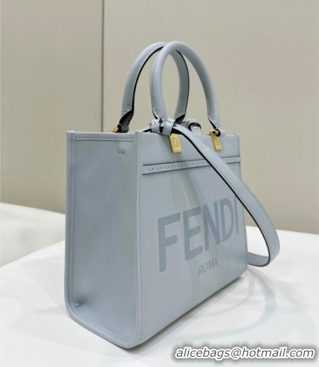 Top Quality Fendi Sunshine Small Tote Bag in Logo Calfskin Leather 8618 Light Blue 2025