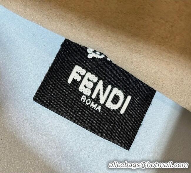 Top Quality Fendi Sunshine Small Tote Bag in Logo Calfskin Leather 8618 Light Blue 2025