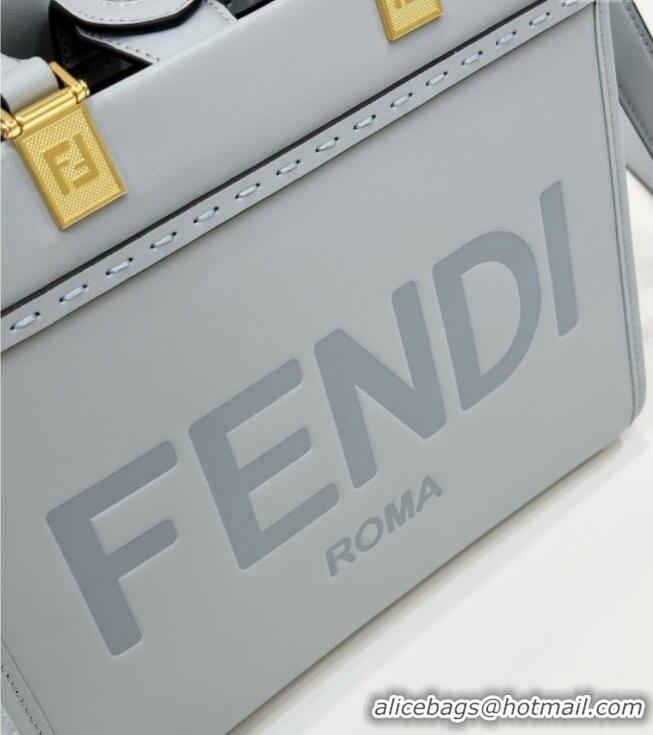 Top Quality Fendi Sunshine Small Tote Bag in Logo Calfskin Leather 8618 Light Blue 2025