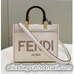 Classic Specials Fendi Sunshine Small Tote Bag in Logo Calfskin Leather 8618 White 2025