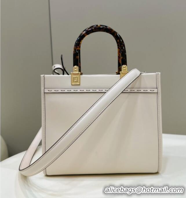 Classic Specials Fendi Sunshine Small Tote Bag in Logo Calfskin Leather 8618 White 2025
