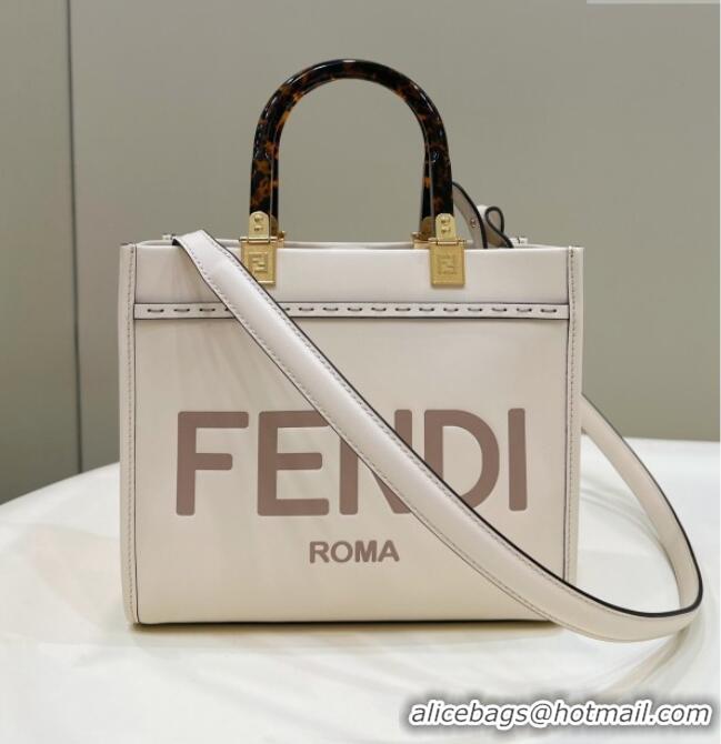 Classic Specials Fendi Sunshine Small Tote Bag in Logo Calfskin Leather 8618 White 2025