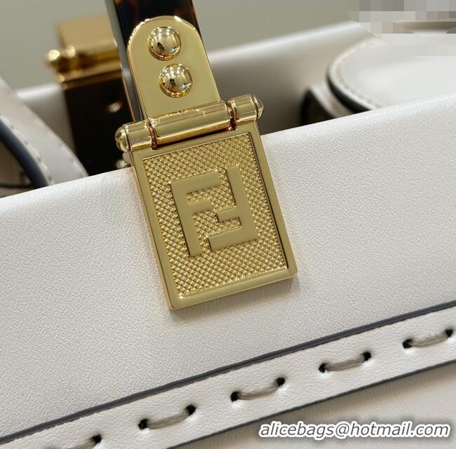 Classic Specials Fendi Sunshine Small Tote Bag in Logo Calfskin Leather 8618 White 2025