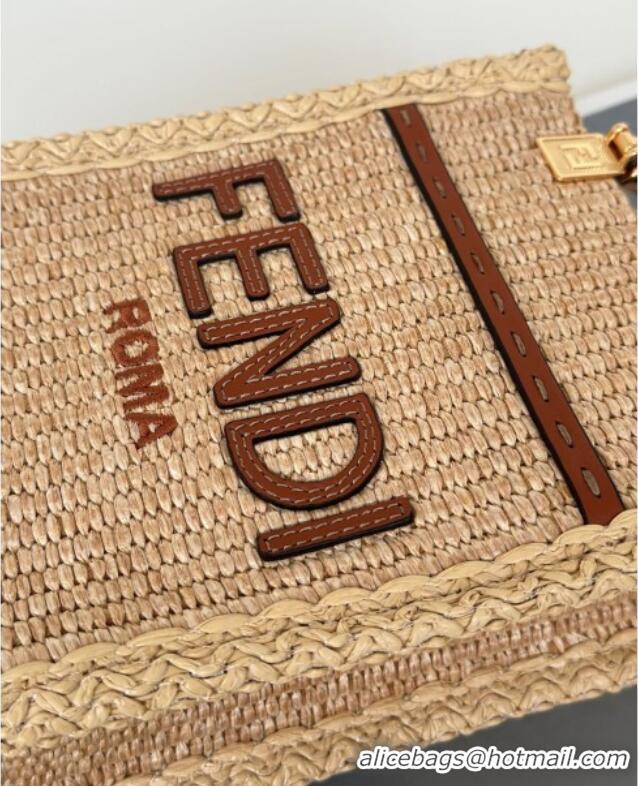 Good Product Fendi Sunshine Shopper Mini Bag in Raffia Straw 8621S Brown 2025