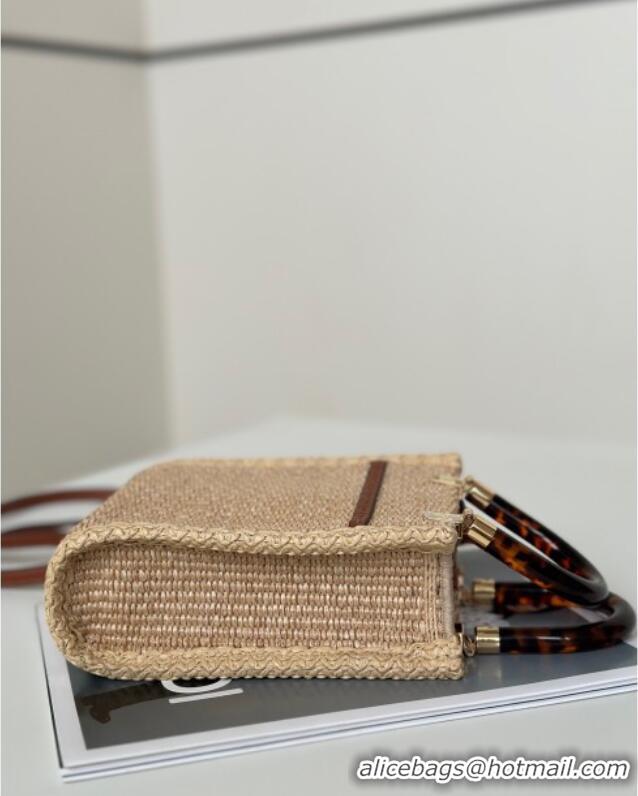 Good Product Fendi Sunshine Shopper Mini Bag in Raffia Straw 8621S Brown 2025