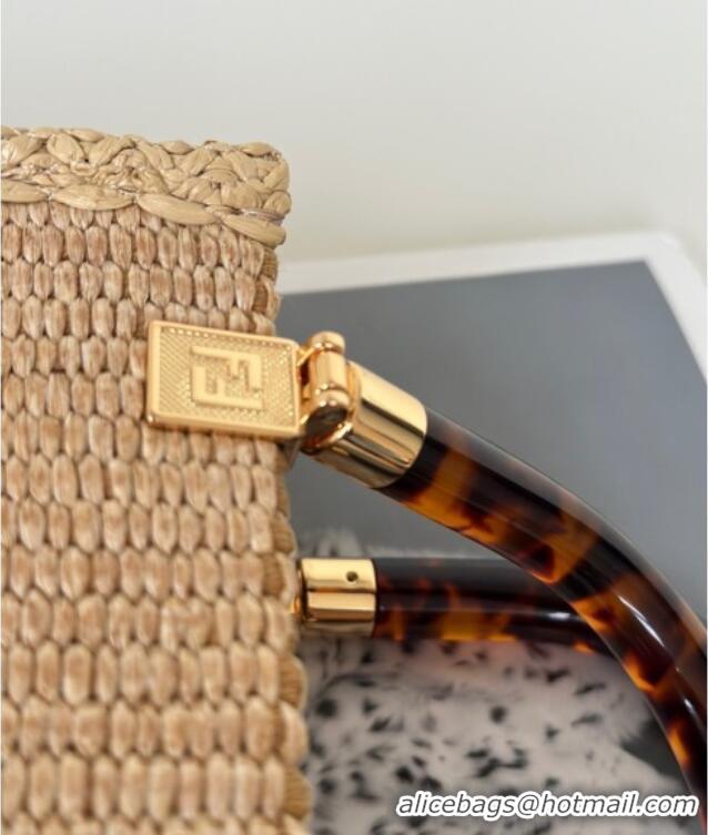 Good Product Fendi Sunshine Shopper Mini Bag in Raffia Straw 8621S Brown 2025