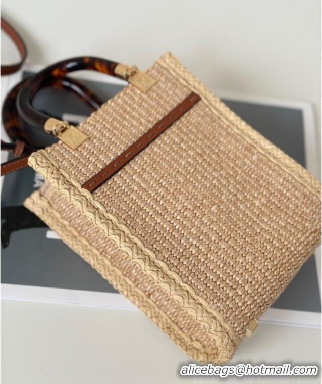 Good Product Fendi Sunshine Shopper Mini Bag in Raffia Straw 8621S Brown 2025