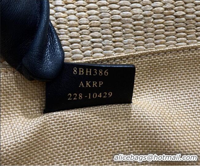 Top Design Fendi Sunshine Shopper Medium Bag in Raffia Straw 8621L Black 2025