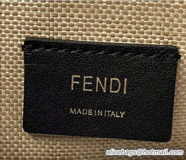 Top Design Fendi Sunshine Shopper Medium Bag in Raffia Straw 8621L Black 2025