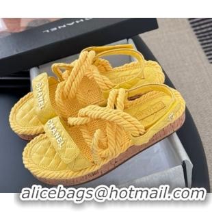 Stylish Chanel Quilted Calfskin & Cord Sandals Yellow 2025 CH061013