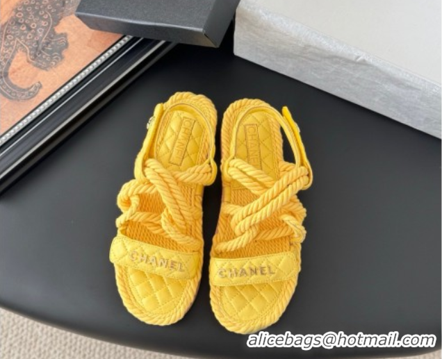 Stylish Chanel Quilted Calfskin & Cord Sandals Yellow 2025 CH061013