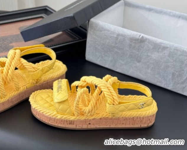 Stylish Chanel Quilted Calfskin & Cord Sandals Yellow 2025 CH061013
