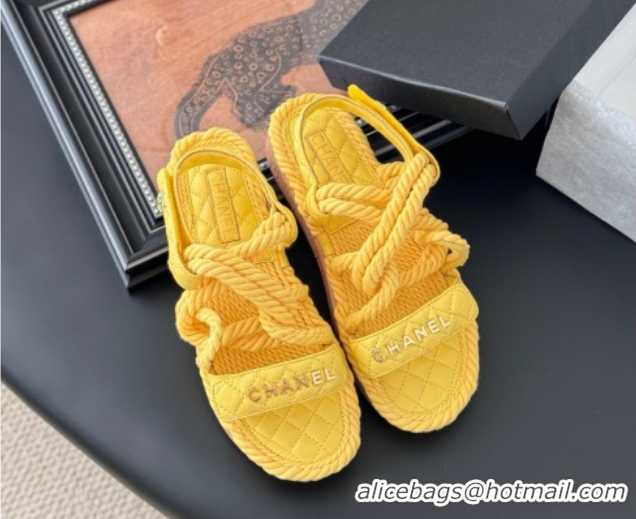 Stylish Chanel Quilted Calfskin & Cord Sandals Yellow 2025 CH061013