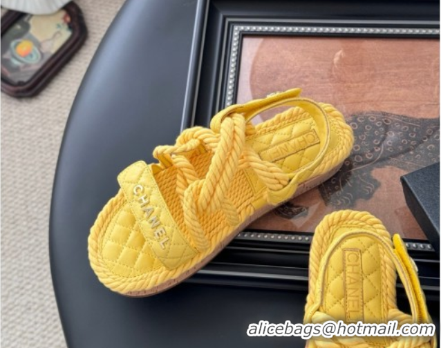Stylish Chanel Quilted Calfskin & Cord Sandals Yellow 2025 CH061013