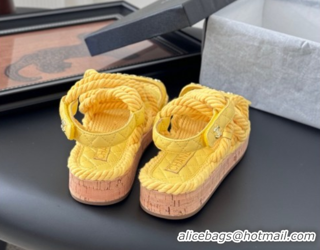 Stylish Chanel Quilted Calfskin & Cord Sandals Yellow 2025 CH061013
