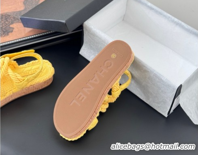 Stylish Chanel Quilted Calfskin & Cord Sandals Yellow 2025 CH061013