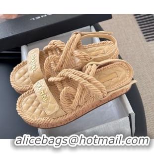 Sumptuous Chanel Quilted Calfskin & Cord Sandals Beige 2025 CH061013