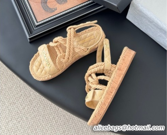 Sumptuous Chanel Quilted Calfskin & Cord Sandals Beige 2025 CH061013