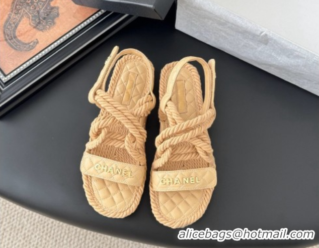 Sumptuous Chanel Quilted Calfskin & Cord Sandals Beige 2025 CH061013