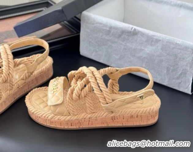 Sumptuous Chanel Quilted Calfskin & Cord Sandals Beige 2025 CH061013