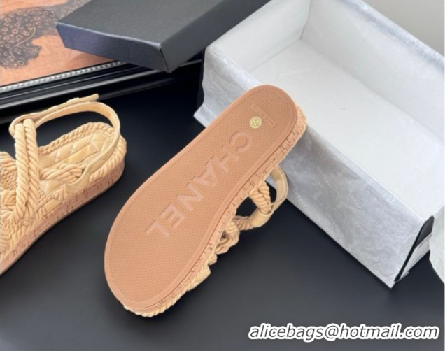 Sumptuous Chanel Quilted Calfskin & Cord Sandals Beige 2025 CH061013