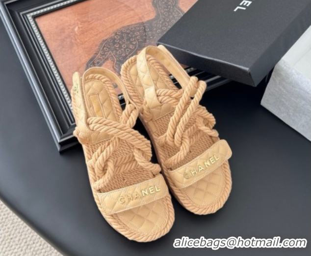 Sumptuous Chanel Quilted Calfskin & Cord Sandals Beige 2025 CH061013
