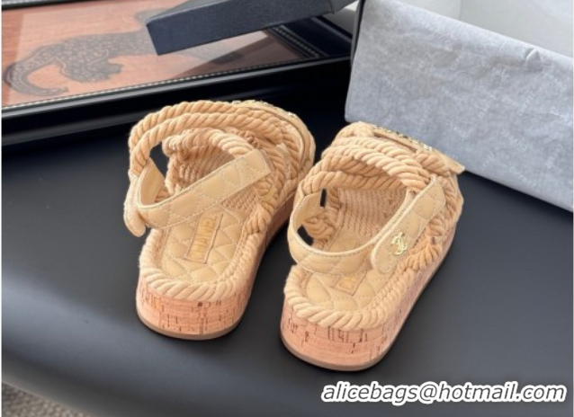 Sumptuous Chanel Quilted Calfskin & Cord Sandals Beige 2025 CH061013
