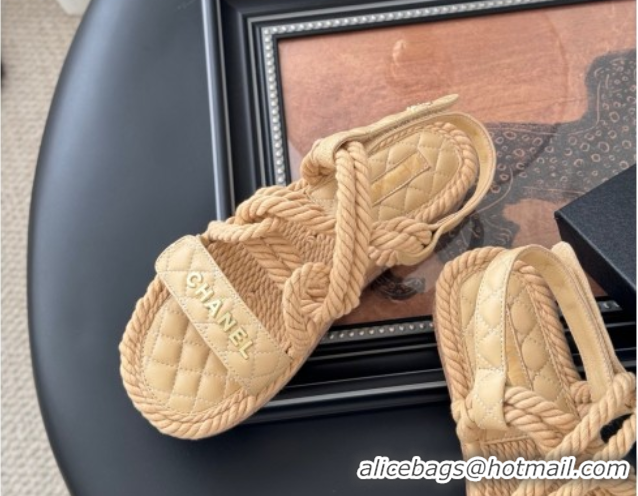 Sumptuous Chanel Quilted Calfskin & Cord Sandals Beige 2025 CH061013