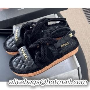 Best Grade Chanel Quilted Calfskin & Cord Sandals Black 2025 CH061013