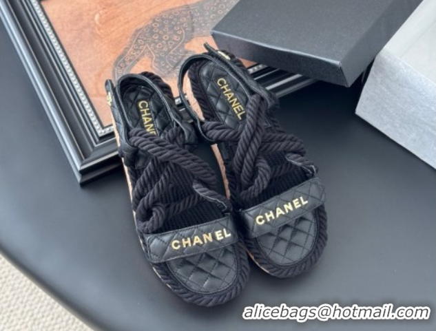 Best Grade Chanel Quilted Calfskin & Cord Sandals Black 2025 CH061013