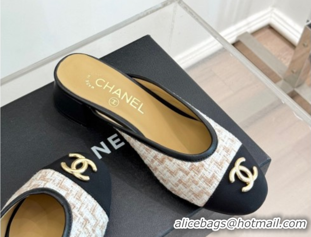 Modern Chanel Tweed Heel Mules White/Black/Brown 2025 CH061014