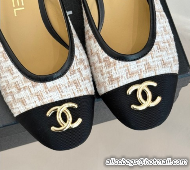 Modern Chanel Tweed Heel Mules White/Black/Brown 2025 CH061014