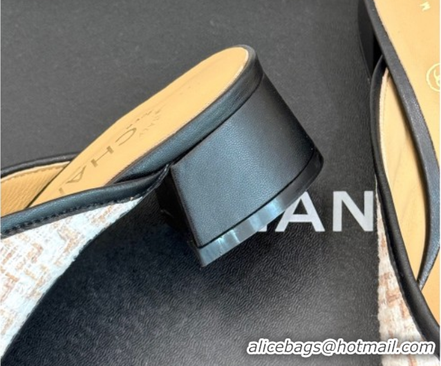 Modern Chanel Tweed Heel Mules White/Black/Brown 2025 CH061014