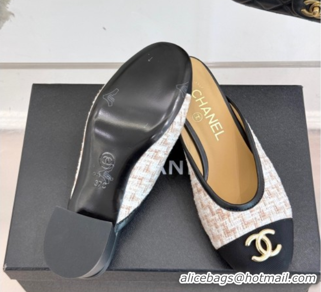 Modern Chanel Tweed Heel Mules White/Black/Brown 2025 CH061014