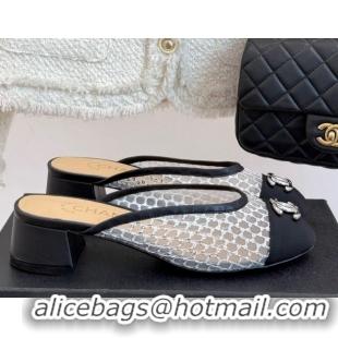 Crafted Chanel Mesh Heel Mules Black 2025 CH061014