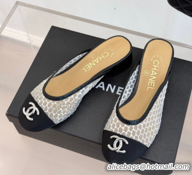 Crafted Chanel Mesh Heel Mules Black 2025 CH061014