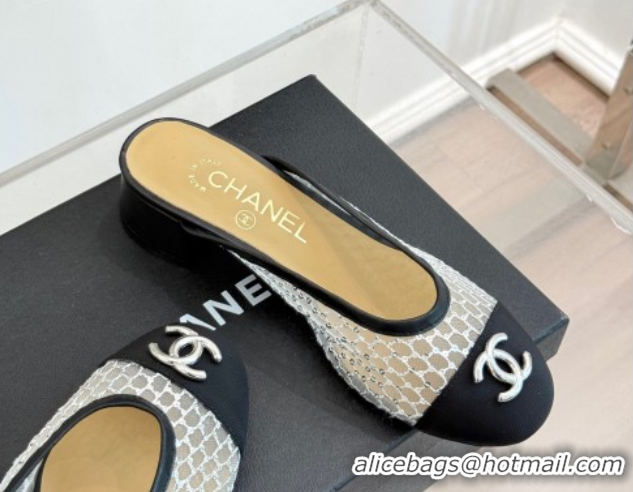 Crafted Chanel Mesh Heel Mules Black 2025 CH061014