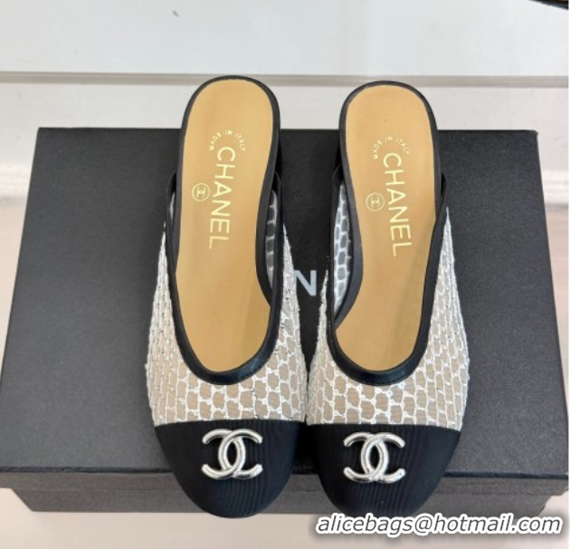 Crafted Chanel Mesh Heel Mules Black 2025 CH061014