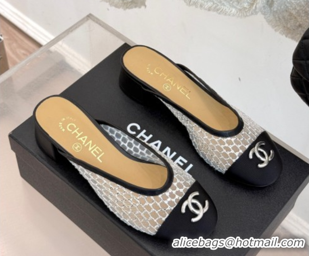 Crafted Chanel Mesh Heel Mules Black 2025 CH061014