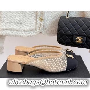 Pretty Style Chanel Mesh Heel Mules Beige 2025 CH061014