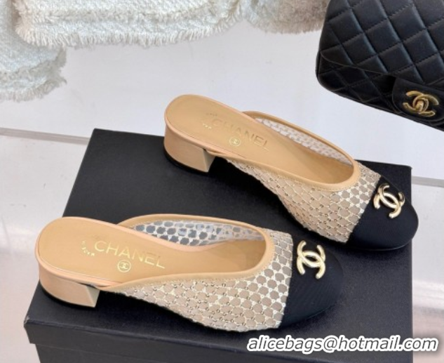 Pretty Style Chanel Mesh Heel Mules Beige 2025 CH061014
