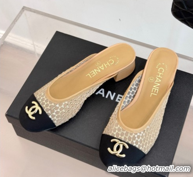 Pretty Style Chanel Mesh Heel Mules Beige 2025 CH061014