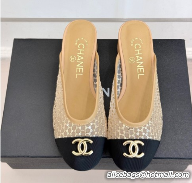 Pretty Style Chanel Mesh Heel Mules Beige 2025 CH061014