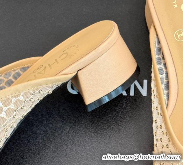 Pretty Style Chanel Mesh Heel Mules Beige 2025 CH061014