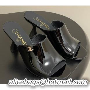 Best Price Chanel Patent Calfskin Heel Slides Sandal 8.5cm Black 2025 CH061015